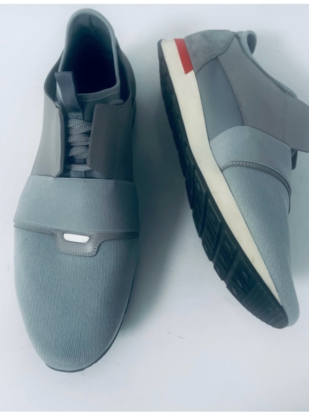 Balenciaga Men's Gray Suede Low-Top Sneakers with Red Heel Accent - Picture 3 of 13
